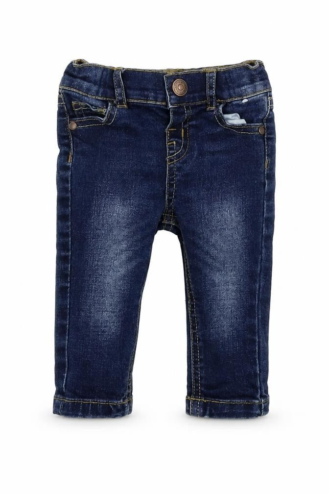 Front view of Denim & Co. Baby Blue Denim Pedal Pusher Jeans, size 3-6, Months
