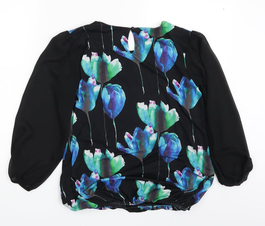 Quiz Womens Black Floral  Basic Blouse Size 10