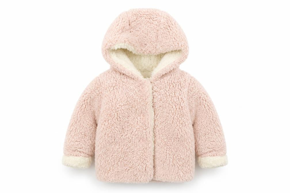Front view of Preworn girls’ pink colourblock basic coat jacket, size 6-9, months