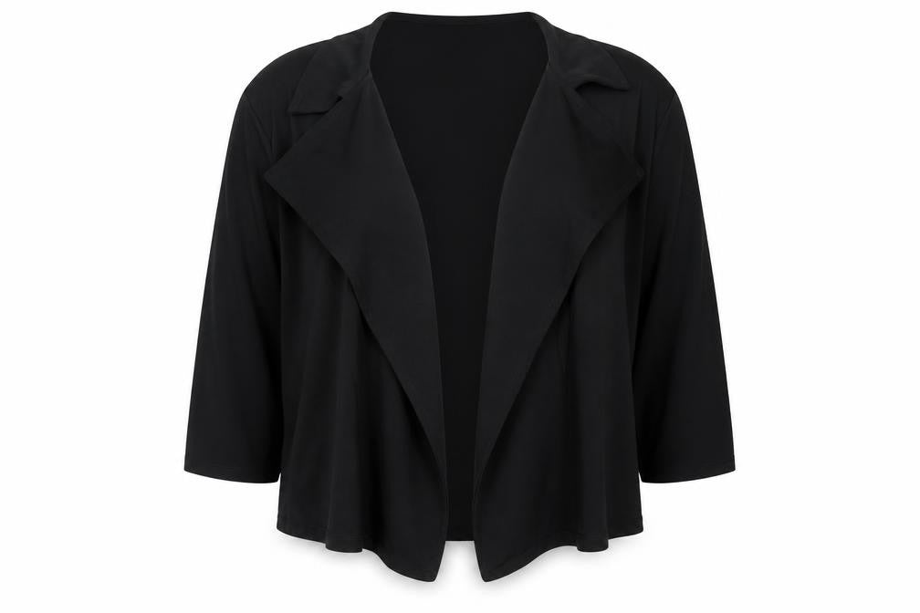 Front view of DMART women’s black cardigan jumper, size UK 2