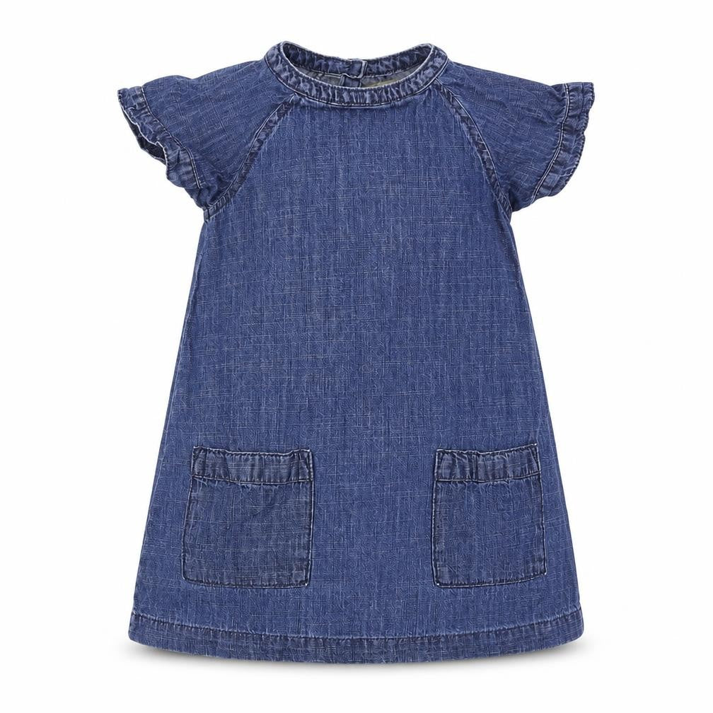 Front view of Next girls’ blue colourblock a-line, size 18-24, months