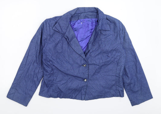 Preworn Womens Blue Houndstooth  Jacket Blazer Size 16