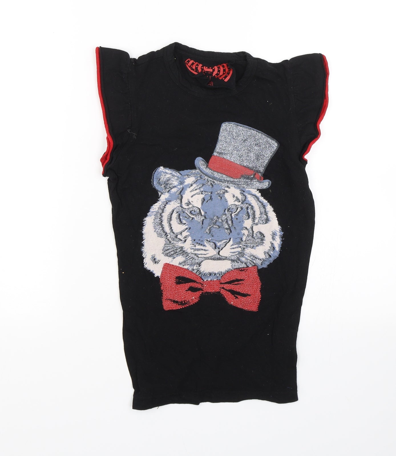 YD Girls Black   Basic T-Shirt Size 9-10 Years  - Tiger