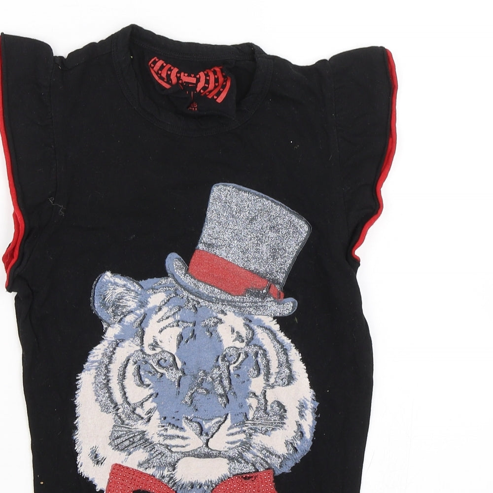 YD Girls Black   Basic T-Shirt Size 9-10 Years  - Tiger