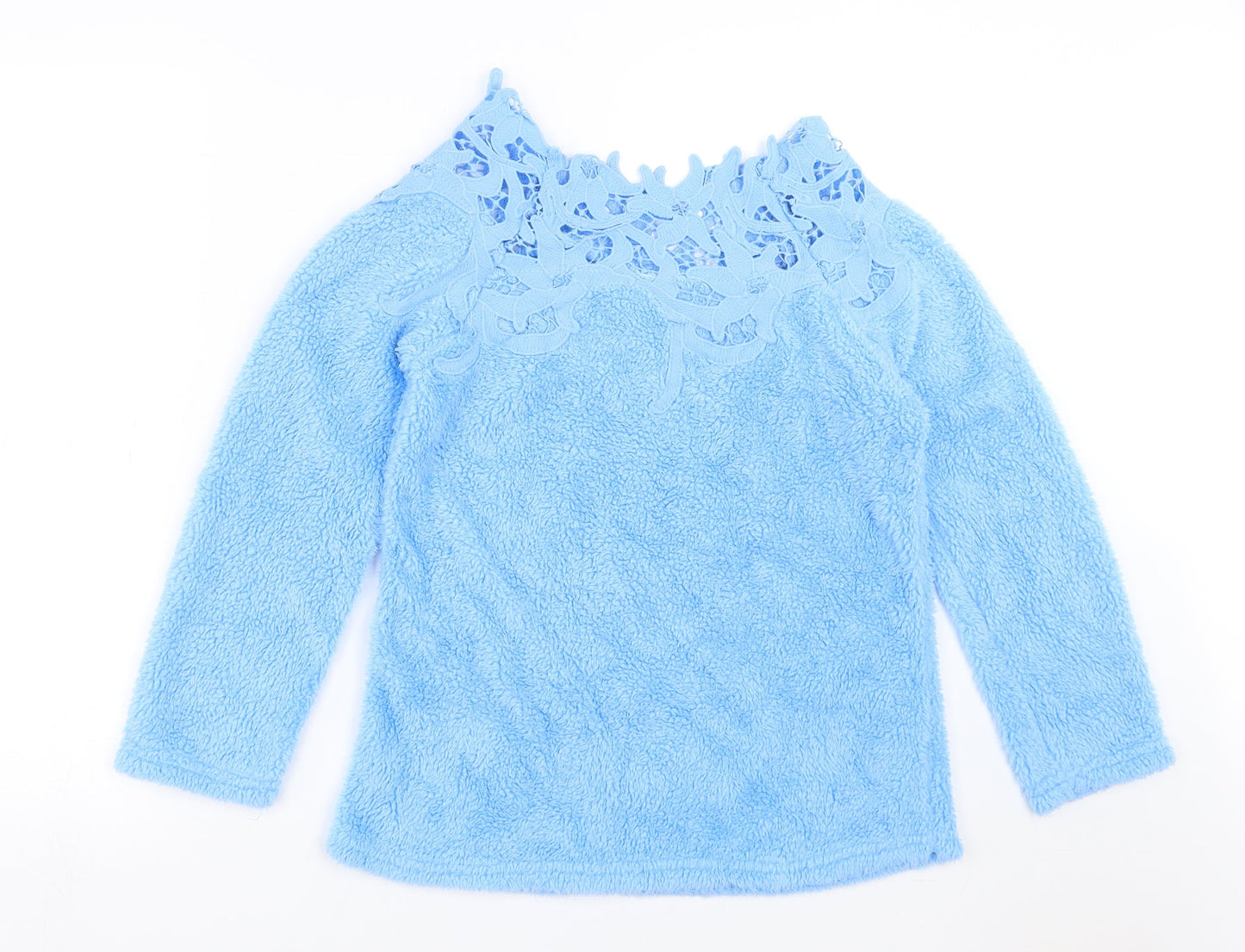 Preworn Womens Blue  Fleece Pullover Jumper Size S  - crochet neckline