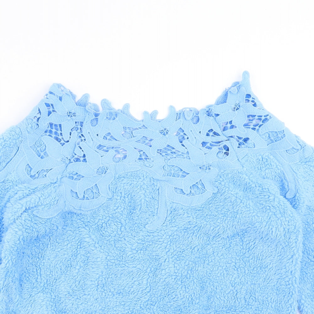 Preworn Womens Blue  Fleece Pullover Jumper Size S  - crochet neckline