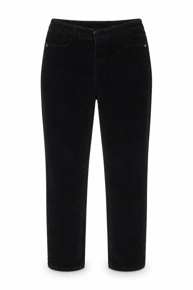 Front view of Tru women’s black corduroy capri jeans, size UK 10, 24-inch leg