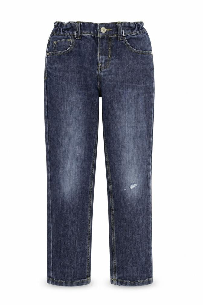 Front view of Denim & Co. girls’ blue straight jeans, size 9-10, years