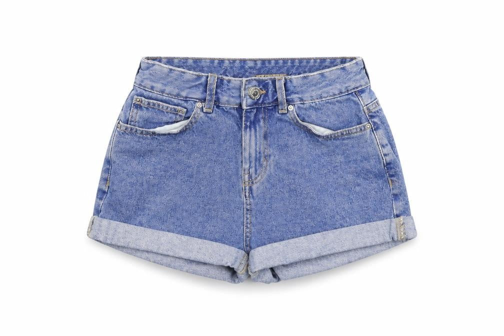 Front view of Denim & Co. women’s blue cut-off shorts, size UK 10