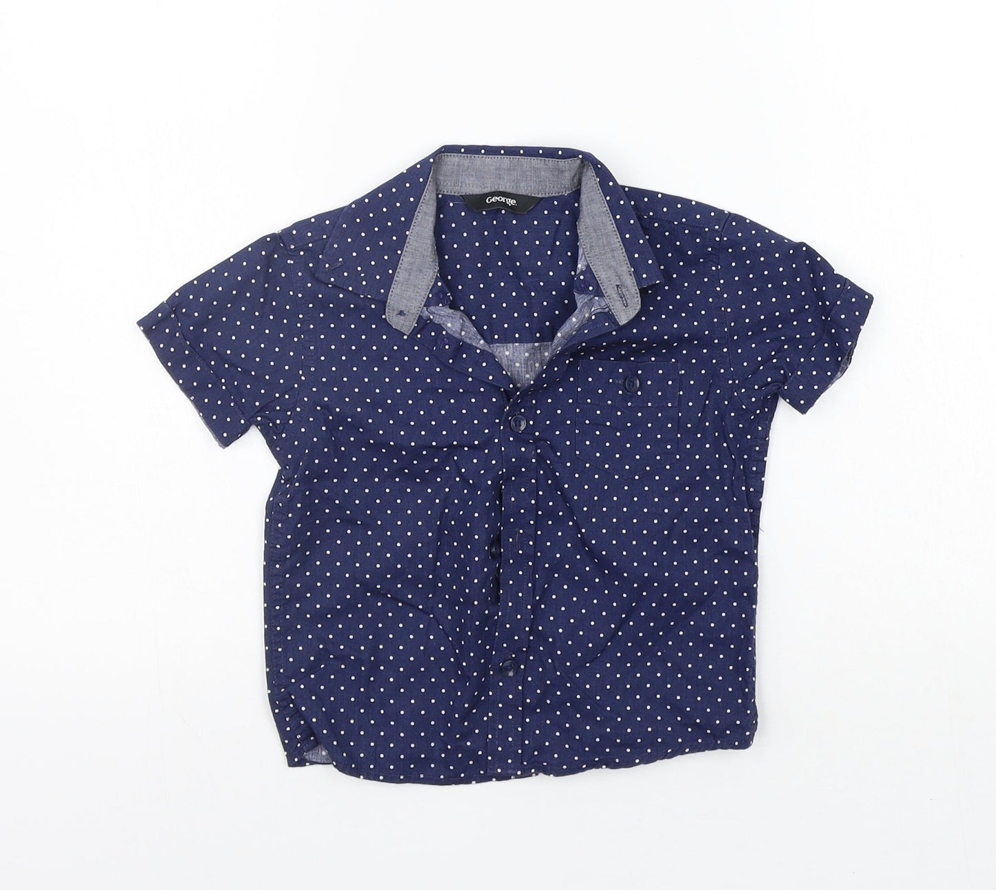 George Boys Blue Polka Dot  Basic Button-Up Size 12-18 Months