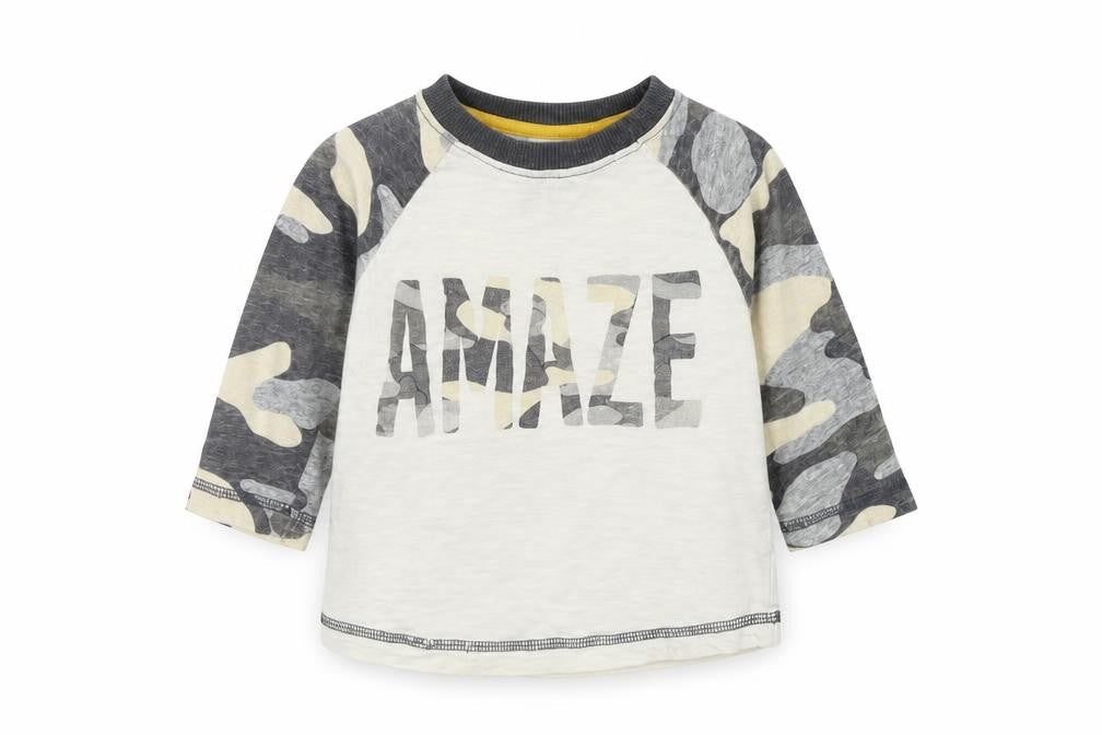 Front view of Next boys’ grey basic t-shirt, size 6-9, months - amaze