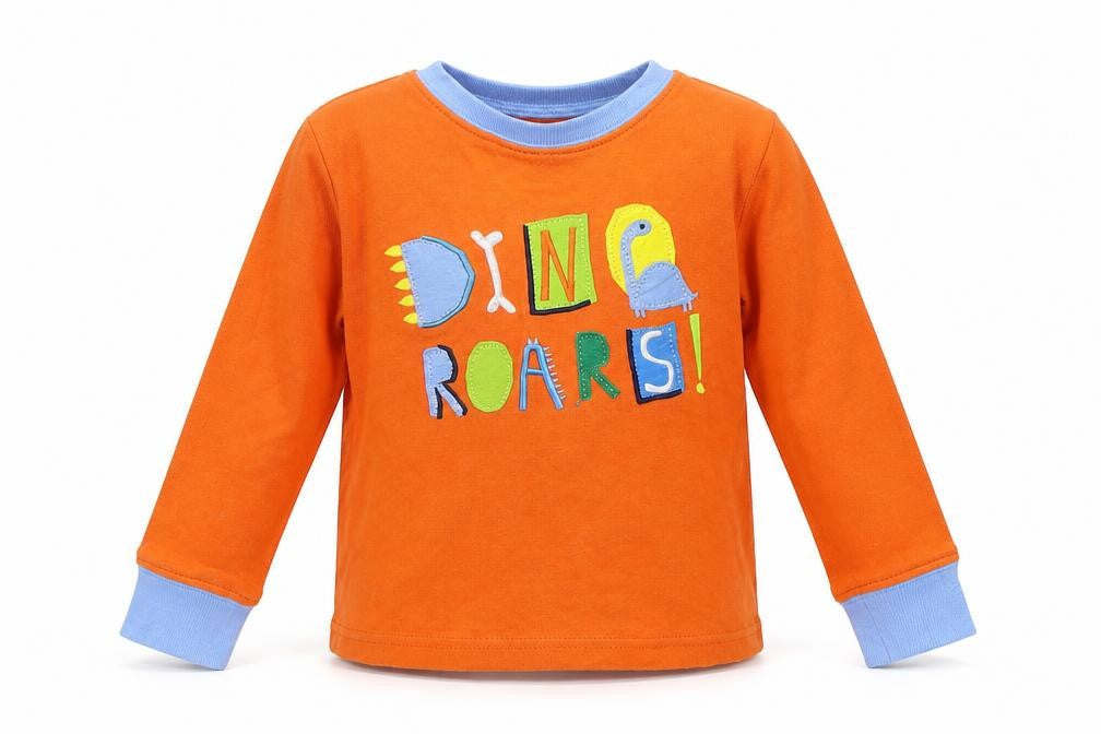 Front view of Mothercare boys’ orange jumper, size 12-18, months