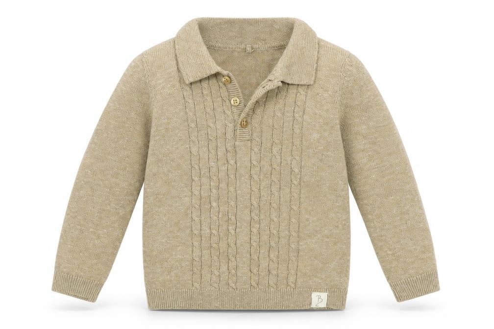 Front view of billie girls’ beige basic t-shirt, size 9-12, months