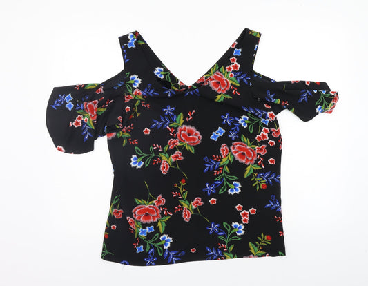 Peacocks Womens Black Floral  Basic Blouse Size 14  - Flowers