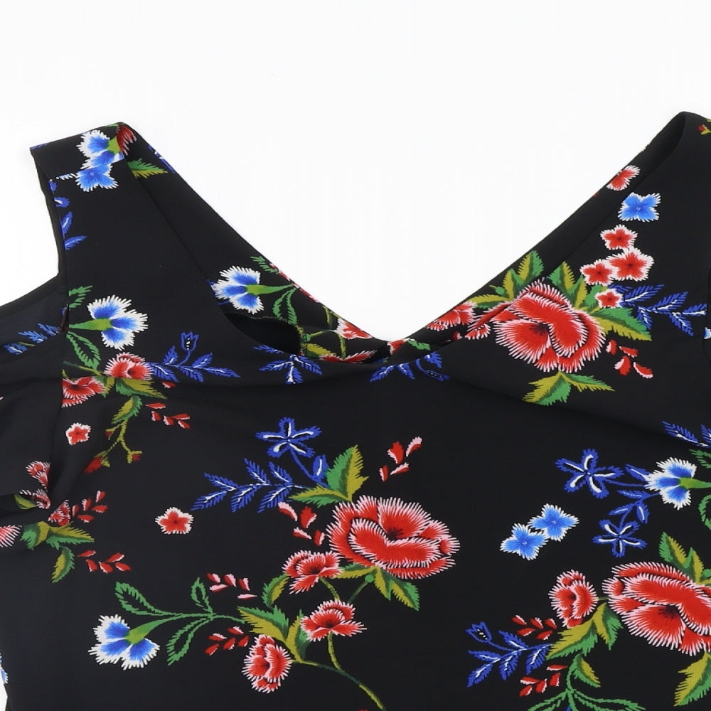 Peacocks Womens Black Floral  Basic Blouse Size 14  - Flowers