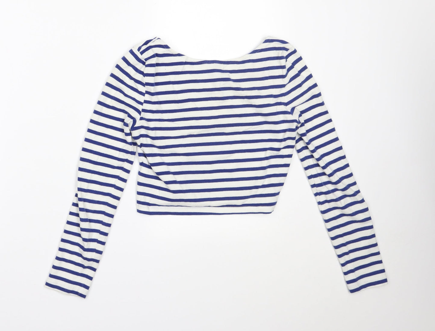 H&M Womens White Striped  Cropped Blouse Size XS