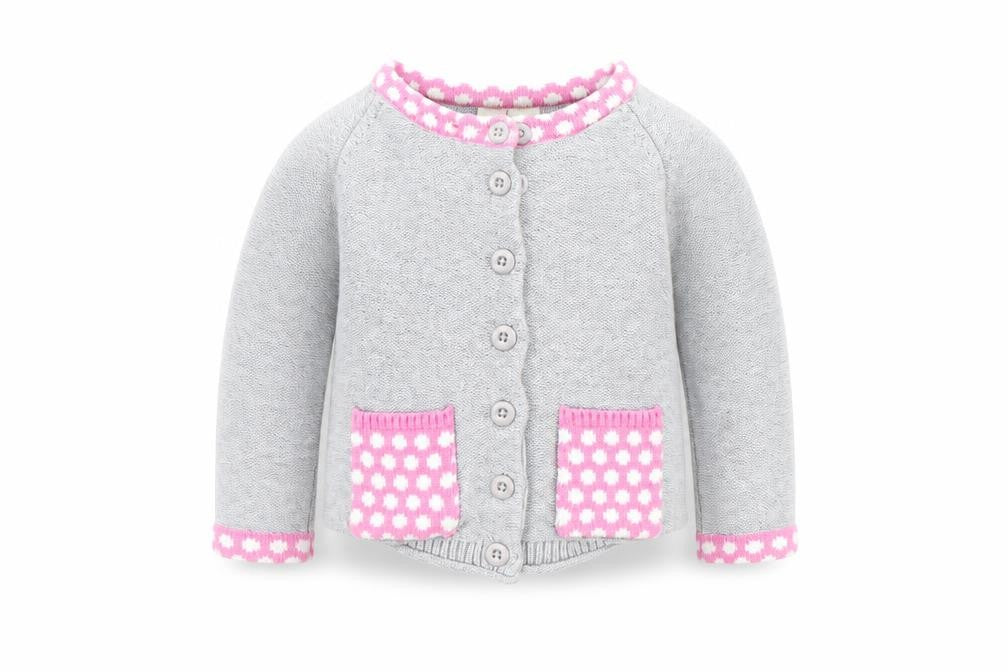 Front view of Strawberry Faire girls’ grey jacket, size 12, months
