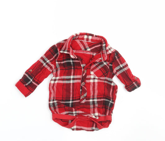 George Boys Red Check  Basic Button-Up Size 3-6 Months  - vest bottom