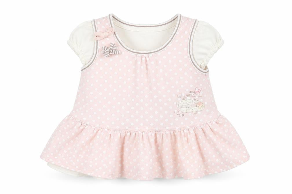 Front view of mamas & papas girls’ beige polka dot a-line, size 6-9, months