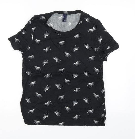 Gap Womens Black Floral  Basic T-Shirt Size XS