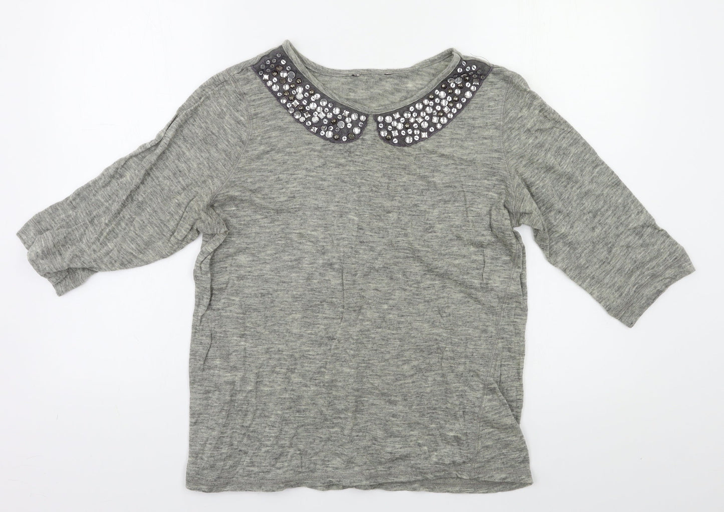 M&S Womens Grey   Basic Blouse Size 14  - Embelished Neckline