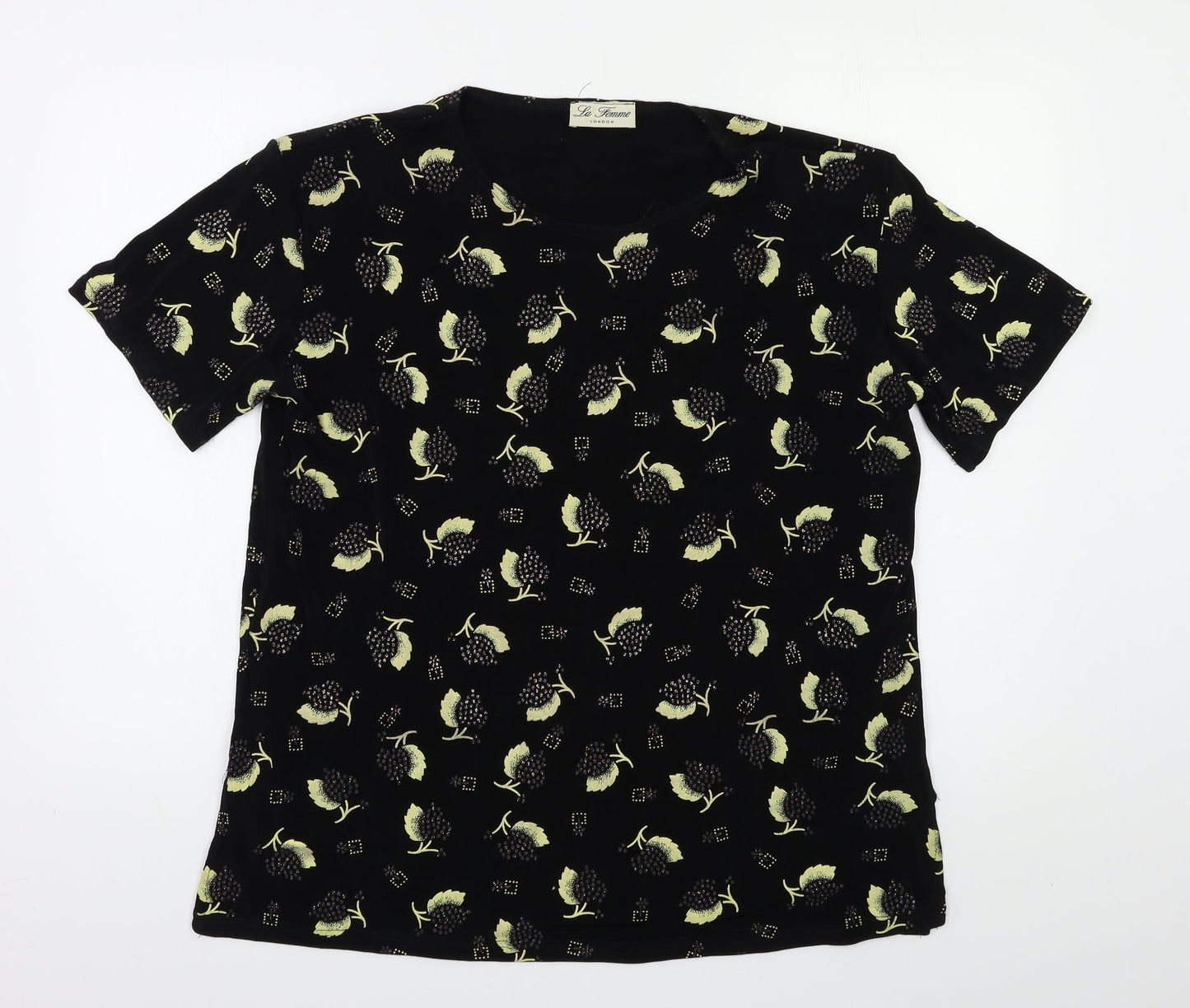 La Femme Womens Black Floral  Basic Blouse Size L