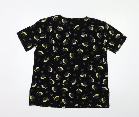 La Femme Womens Black Floral  Basic Blouse Size L