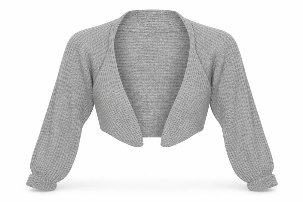 Front view of I SAW IT FIRST women’s grey shrug jumper, size S