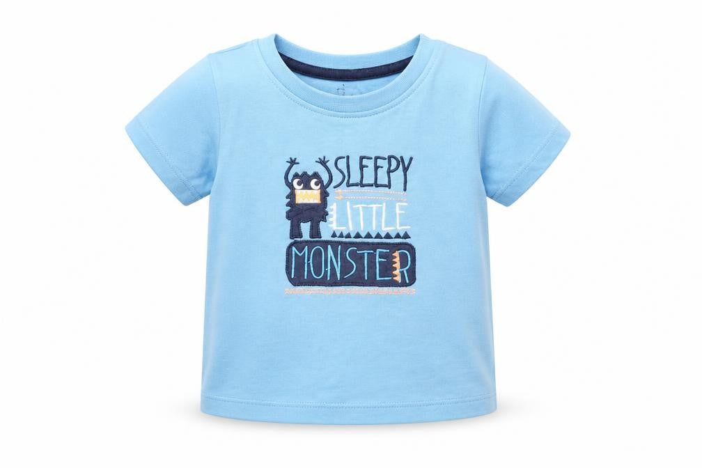 Front view of Early Days boys’ blue basic t-shirt, size 12-18, months