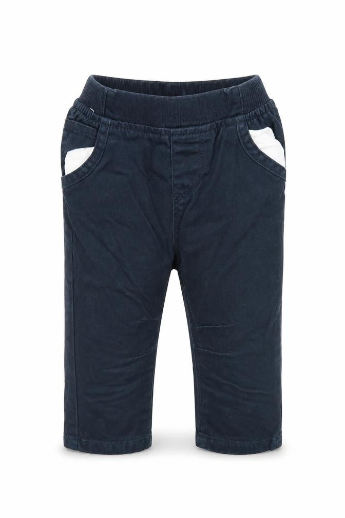 Front view of Early Days Baby Blue Trousers, size 6-9, Months