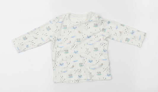 Fred & Flo Girls White Animal Print  Basic T-Shirt Size 0-3 Months  - Bears, Whales, Seals