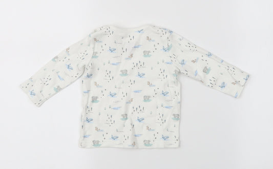 Fred & Flo Girls White Animal Print  Basic T-Shirt Size 0-3 Months  - Bears, Whales, Seals