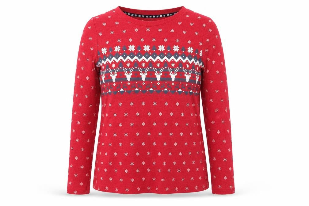 Primark Womens Red Geometric  Top Pyjama Top Size 4  - Snowflake Print