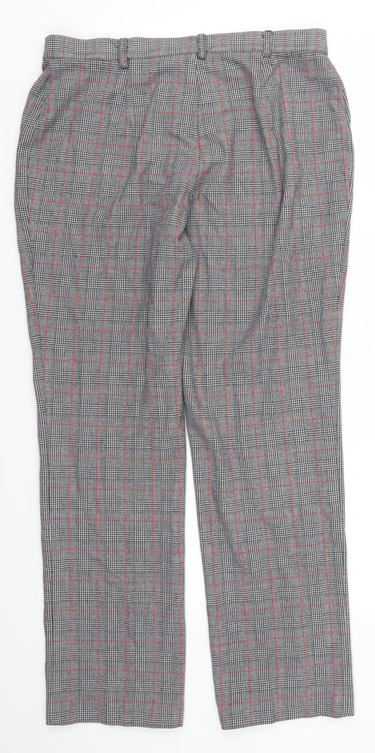 Marks and Spencer Womens Grey Check  Trousers  Size 16 L28 in - Red