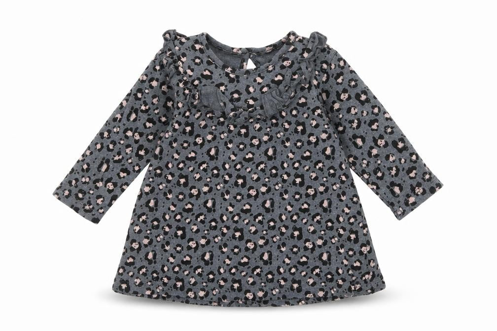 Front view of George girls’ grey animal print jacquard t-shirt dress, size 3-6, months