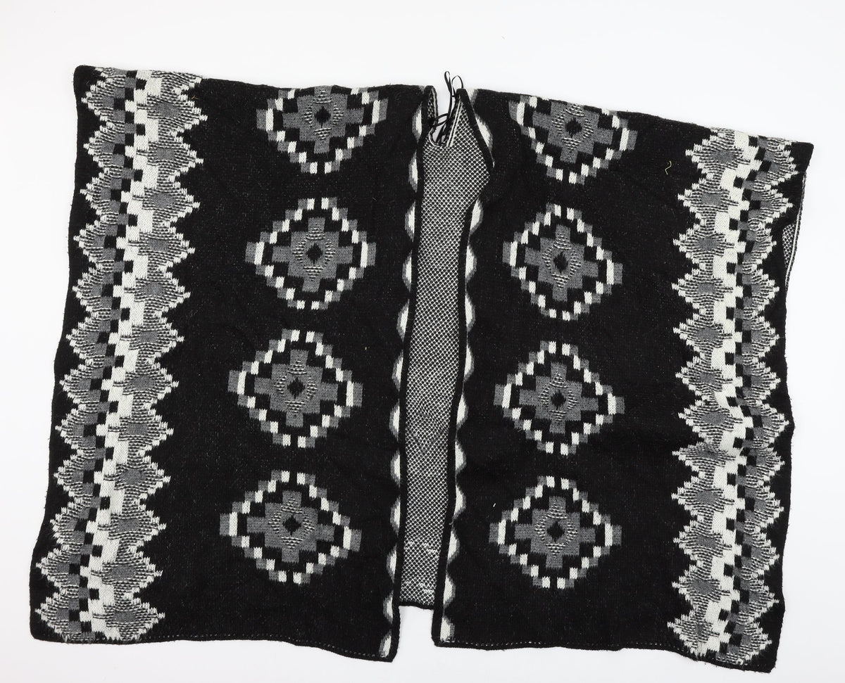 Preworn Womens Black Geometric Knit  Shawl/Wrap