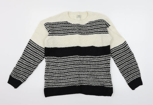 Papaya Womens Black Striped Knit Pullover Jumper Size S