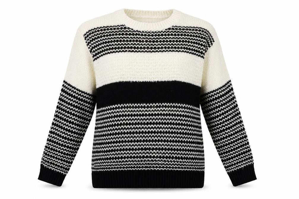 Front view of Papaya women’s black striped knit jumper, size S