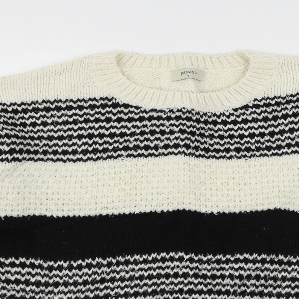 Papaya Womens Black Striped Knit Pullover Jumper Size S