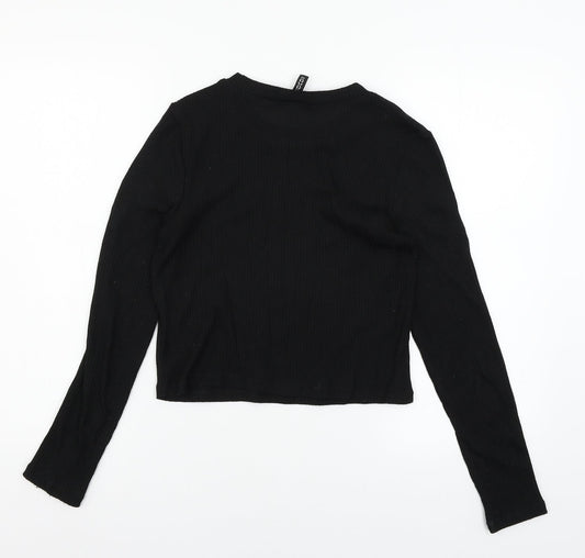 Divided by H&M Womens Black  Jersey Basic T-Shirt Size M  - Embelished Neckline