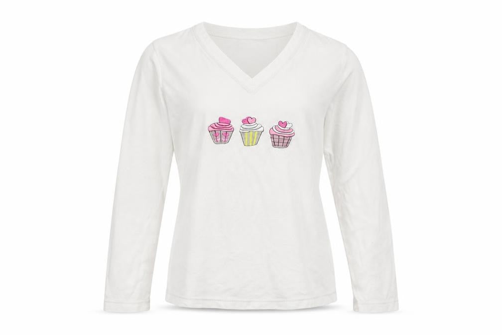 Secret Possesions Womens White Geometric Fleece Top Pyjama Top Size 8  - Cupcakes