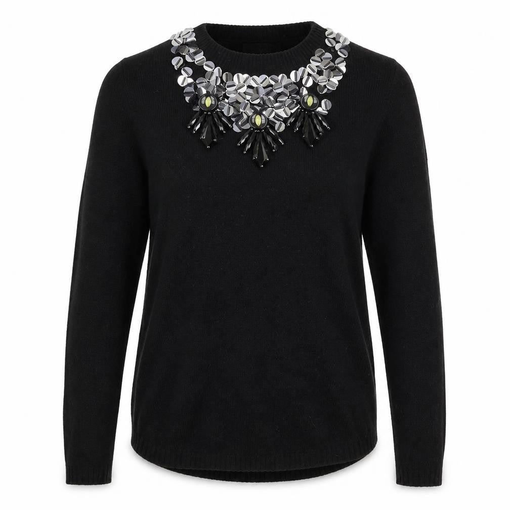 H&M Womens Black  Knit Pullover Jumper Size XS  - Embelished Neckline