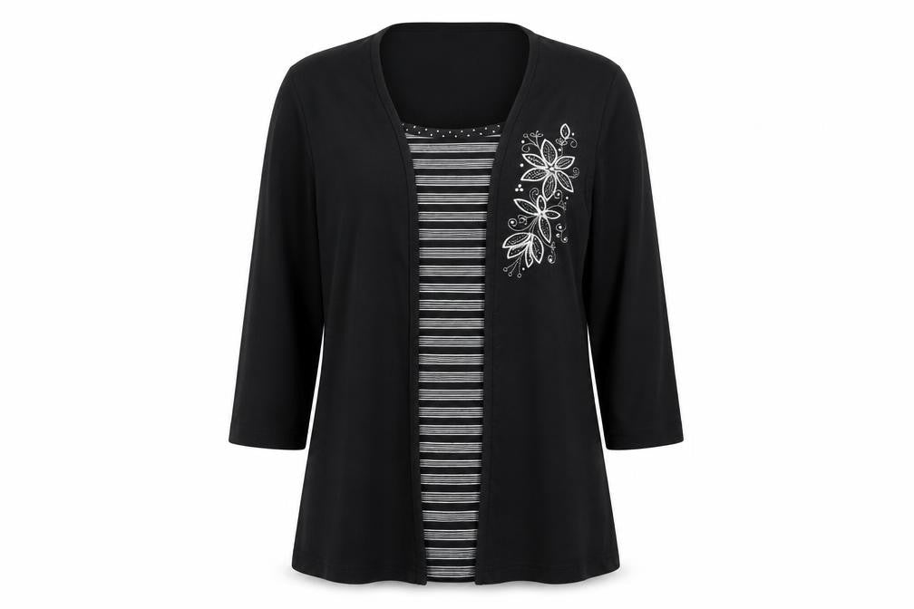 Bonmarché Womens Black Striped Cardigan Jumper Size M - top/cardigan