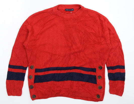 Marks and Spencer Womens Red Striped Knit Pullover Jumper Size M  - Oversized