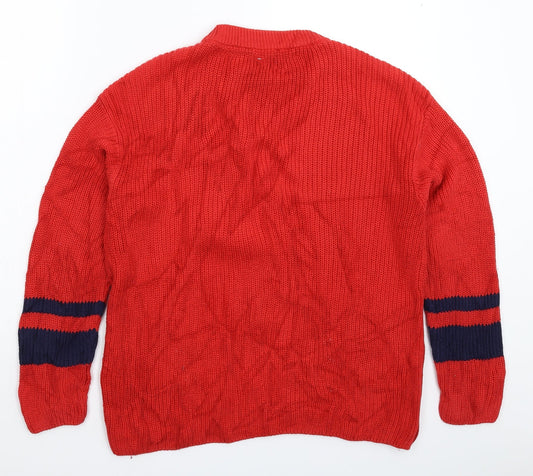 Marks and Spencer Womens Red Striped Knit Pullover Jumper Size M  - Oversized