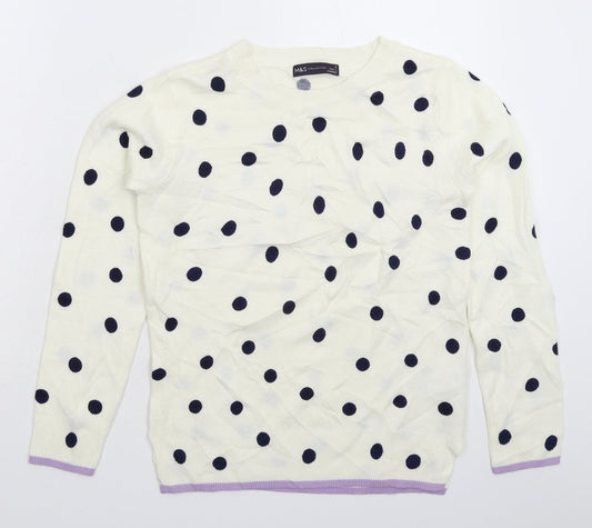 Marks and Spencer Womens White Polka Dot Knit Pullover Jumper Size 6
