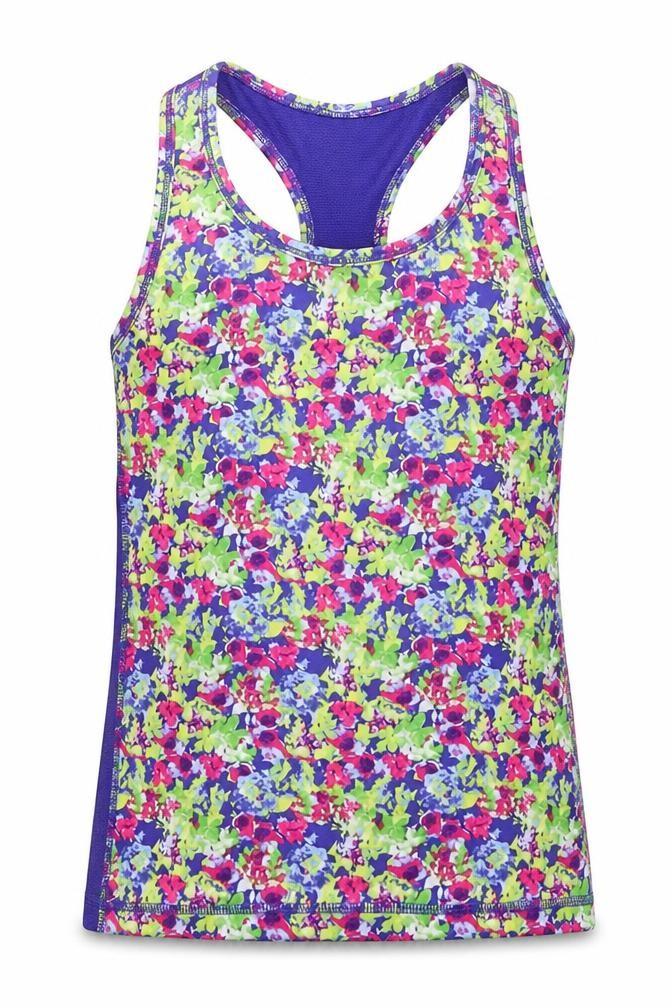 Front view of 90 Degree girls’ multicoloured floral basic tank, size 7-8, years