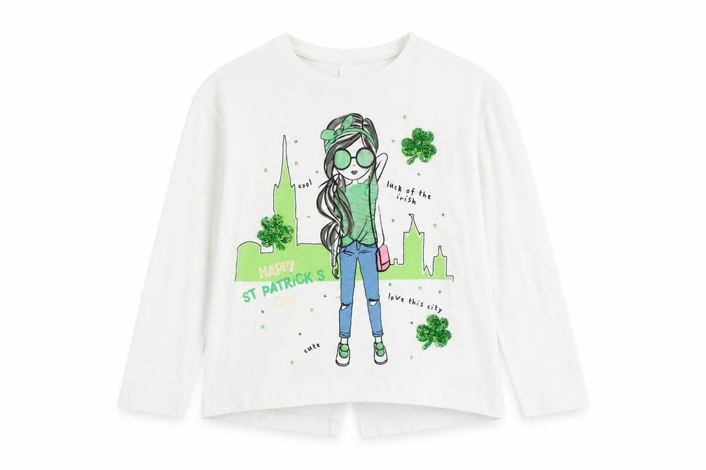 Front view of St Bernard girls’ white basic t-shirt, size 5, years - st patricks day