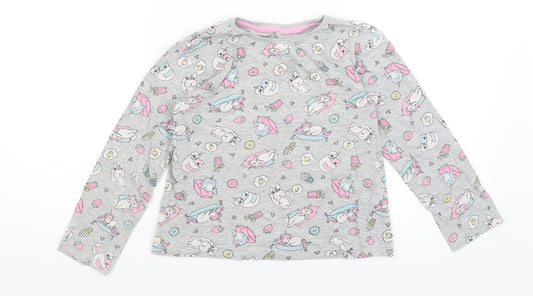 Matalan Girls Grey   Basic T-Shirt Size 7 Years  - Cute Animals