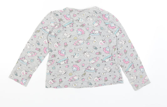 Matalan Girls Grey   Basic T-Shirt Size 7 Years  - Cute Animals